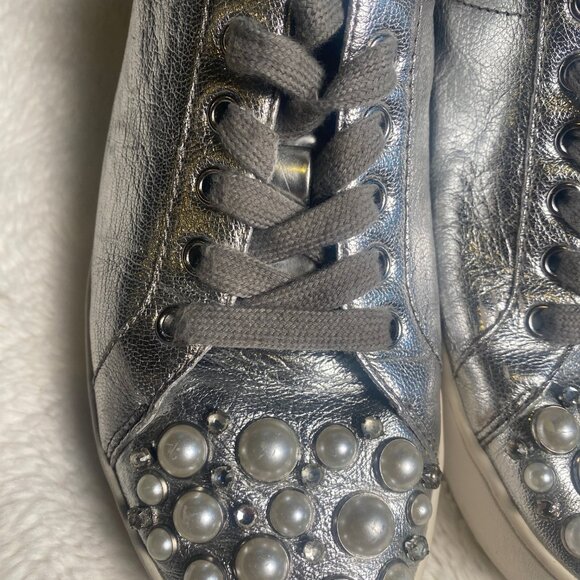 Michael Kors Silver PEARL Stud Sneakers - Picture 7 of 10